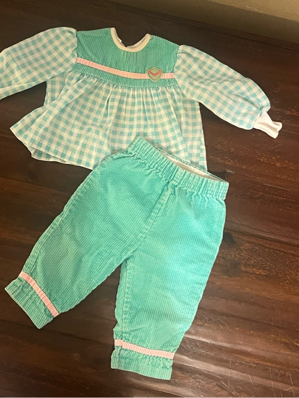 Girls' Aqua Gingham & Corduroy Matching Set - Brand Not Specified